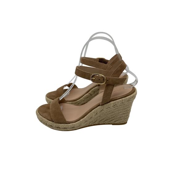 Stuart Weitzman 'Teddi' Beige Leather Espadrille Wedge Sandal Size 6 - Picture 2 of 5